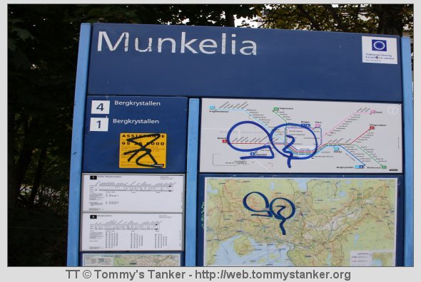 T-baneboardet på Munkelia T-banestasjon. Foto: TT.