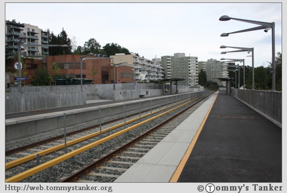 Ullernåsen T-banestasjon sett fra plattformen mot Montebello. Foto: TT.