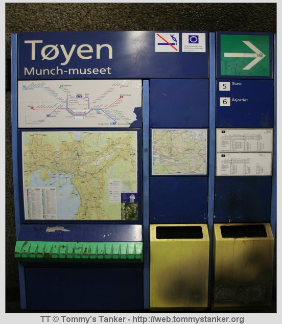 T-baneboardet på Tøyen T-banestasjon, plattform 3. Foto: TT.